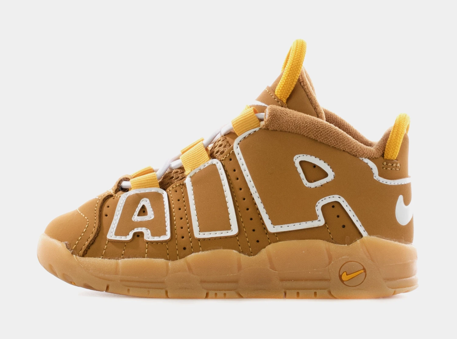 Nike Air More Uptempo Wheat Infant Toddler Basketball Shoes (Wheat/White/Pollen/Gum Light Brown) - Image 2