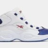 Reebok Question Mid Blue Toe Preschool Basketball Shoes (White/Blue)