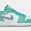 Air Jordan 1 Low SE New Emerald Grade School Lifestyle Shoes (White/Aqua Blue)