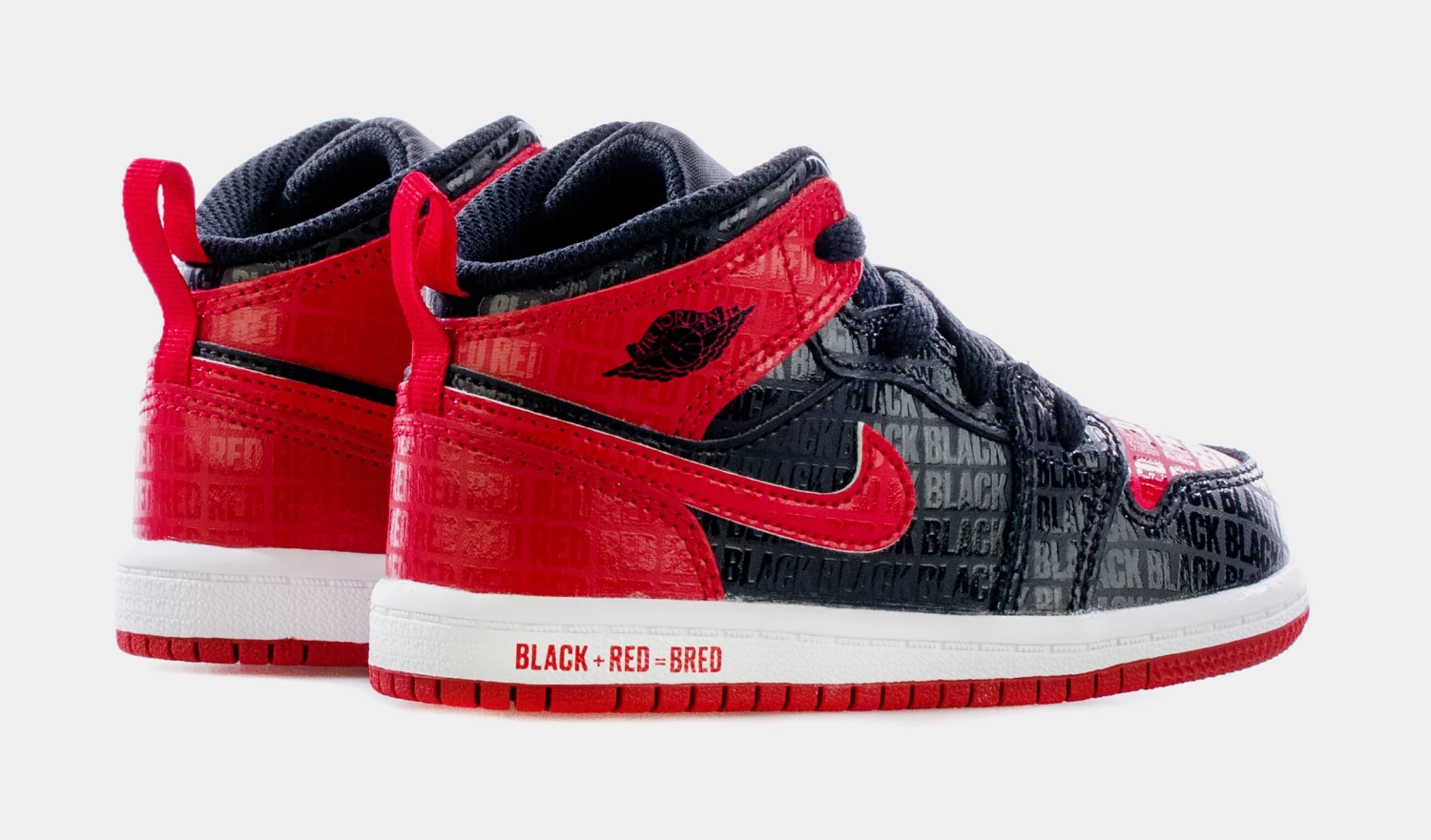 Air Jordan 1 Mid Black + Red = Bred Infant Toddler Lifestyle Shoes (Black/Red) - Image 6