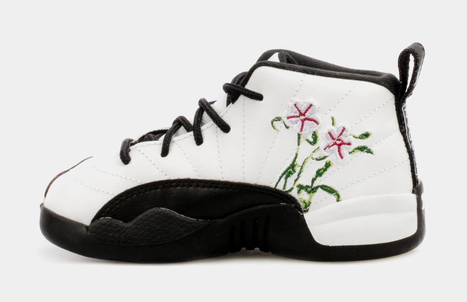 Air Jordan 12 Retro Floral Infant Toddler Lifestyle Shoes (Black/White) - Image 2