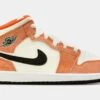 Air Jordan 1 Mid Preschool Lifestyle Shoes (Orange/White)