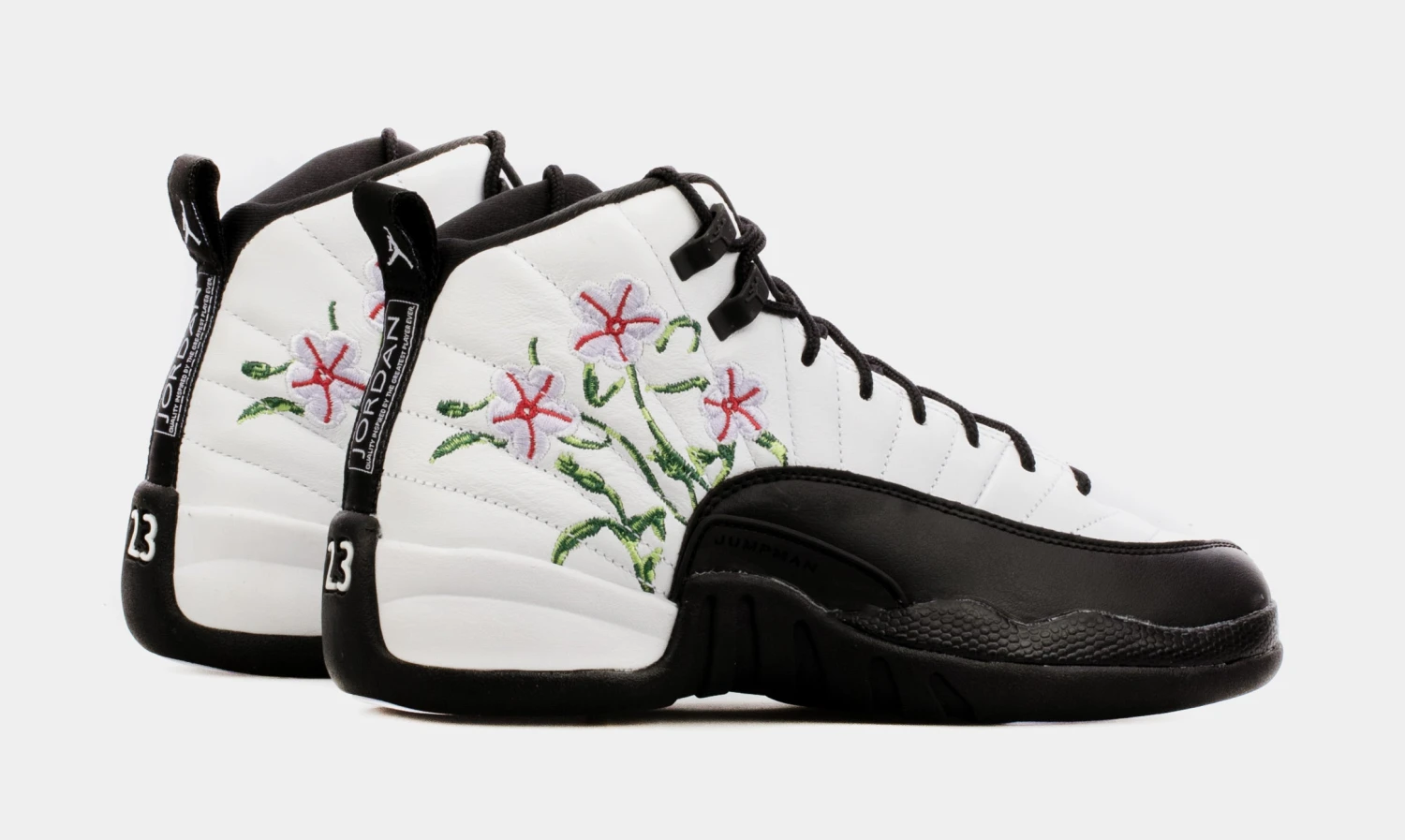 Air Jordan 12 Retro Floral Grade School Lifestyle Shoes (White/Black) Free Shipping - Image 6