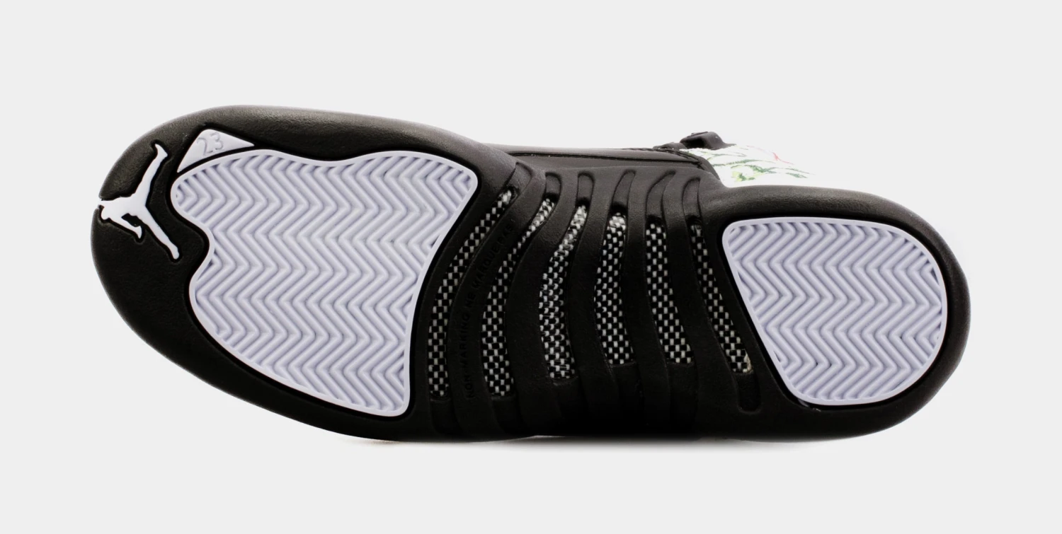 Air Jordan 12 Retro Floral Grade School Lifestyle Shoes (White/Black) Free Shipping - Image 3
