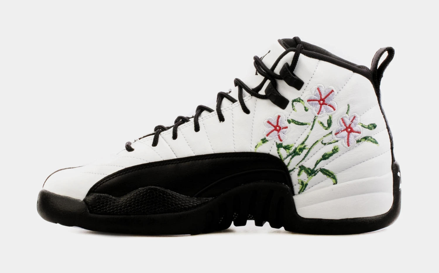 Air Jordan 12 Retro Floral Grade School Lifestyle Shoes (White/Black) Free Shipping - Image 2