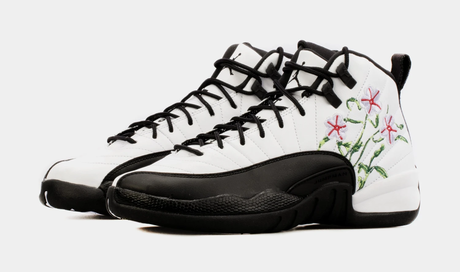 Air Jordan 12 Retro Floral Grade School Lifestyle Shoes (White/Black) Free Shipping - Image 4