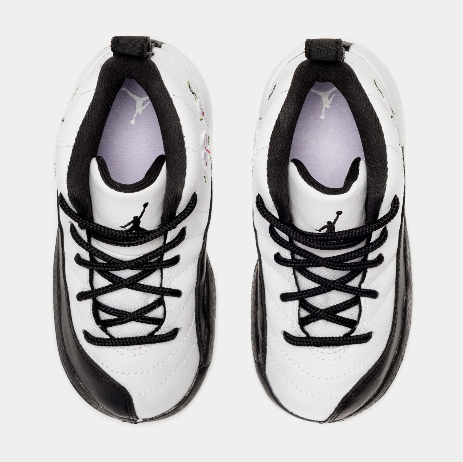 Air Jordan 12 Retro Floral Infant Toddler Lifestyle Shoes (Black/White) - Image 5